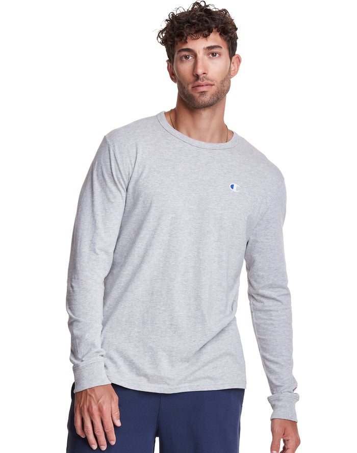 Champion T-Shirt Heren - Grijs - Long-Sleeve Lightweight C Logo ( 857013-ANZ )